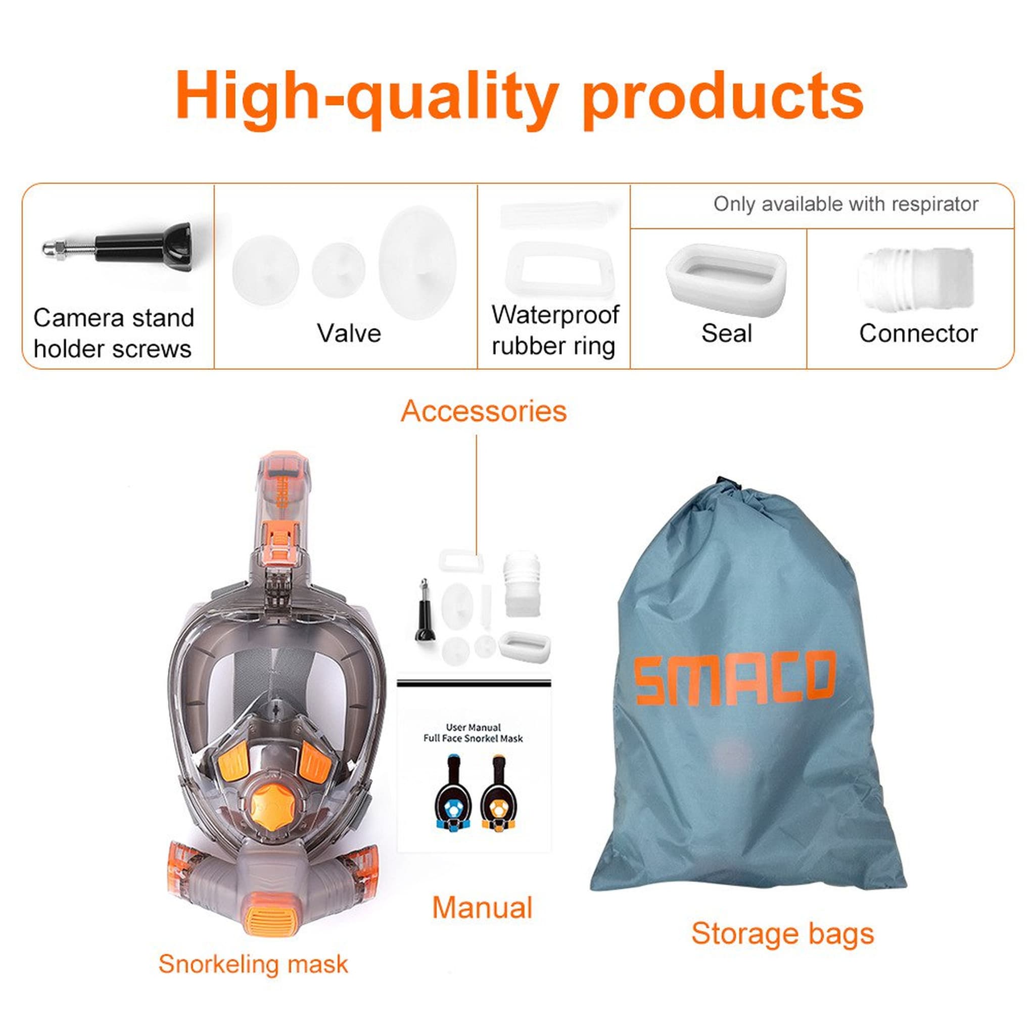 Полнолицевая маска для снорклинга SMACO M8038 (ID-174)