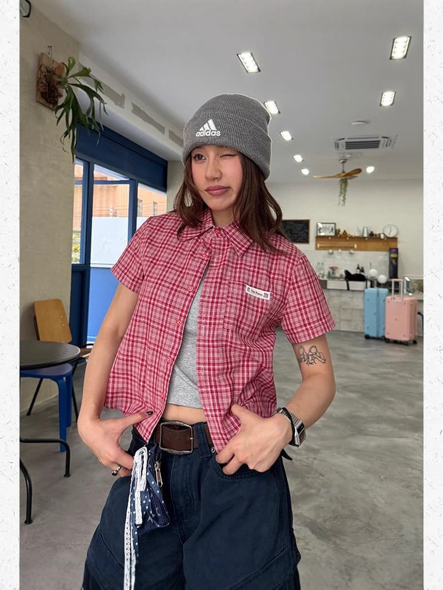 Корейская клетчатая рубашка с короткими рукавами для женщин, лето 2025, новая рубашка нишевого дизайна, повседневный...