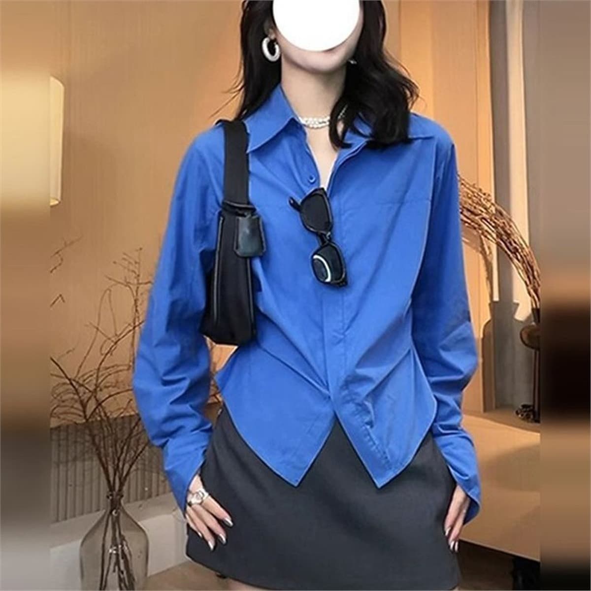 IU слегка полная MM Klein синяя рубашка женская облегающая рубашка с многослойным дизайном и нишей на талии, рубашка с...