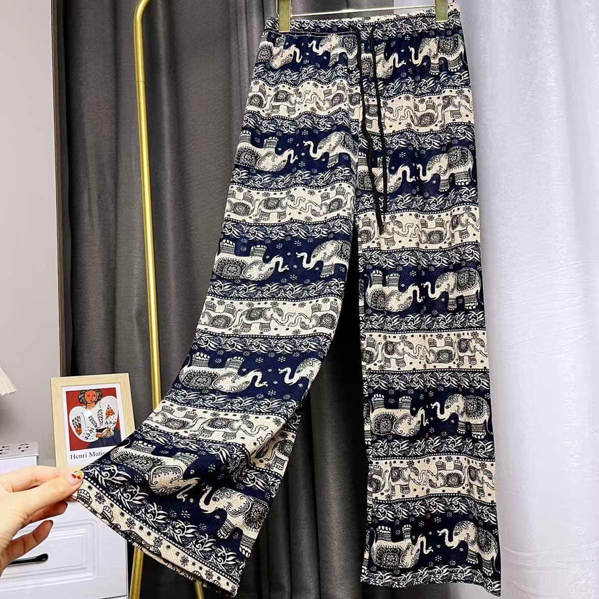 Юго-Восточная Азия тайский этнический слон широкие брюки женские летние свободные тонкие прямые брюки с высокой талией...