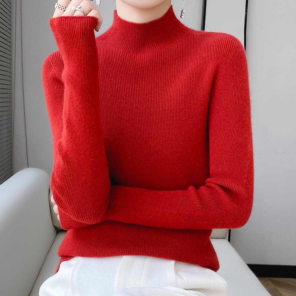 Шерстяная нижняя рубашка с первой линией, женская осень-зима, новый полувысокий воротник, тонкий свитер, тонкий кашемировый...