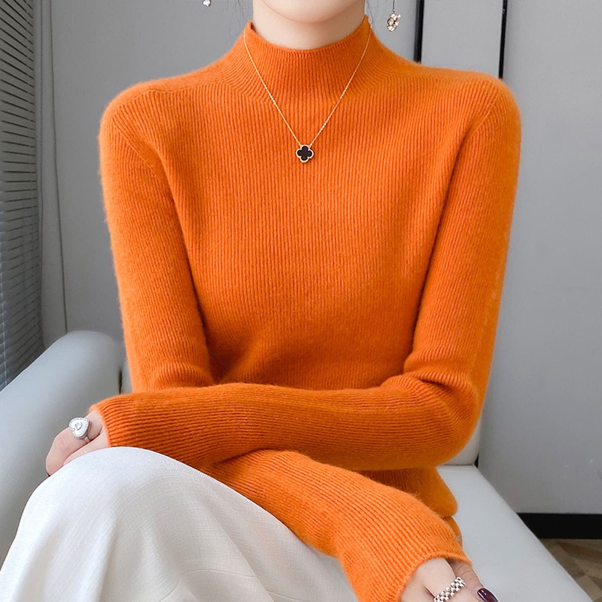 Шерстяная нижняя рубашка с первой линией, женская осень-зима, новый полувысокий воротник, тонкий свитер, тонкий кашемировый...