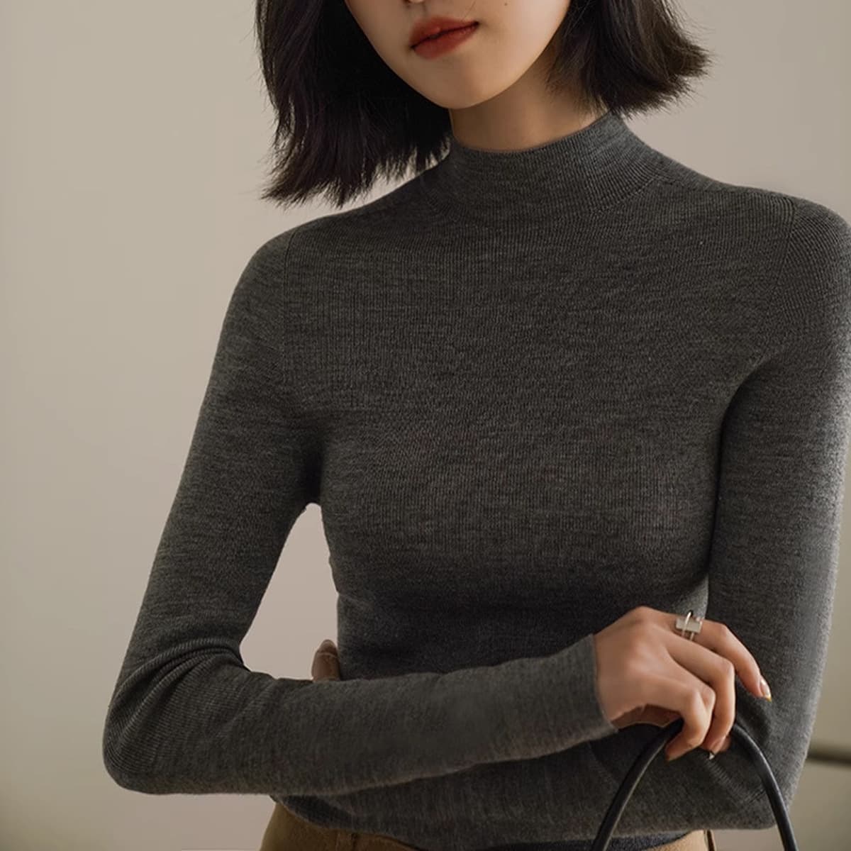 Немецкая Янцзы пряжа шерстяная цельнолитая трикотажная нижняя рубашка женская полуводолазка