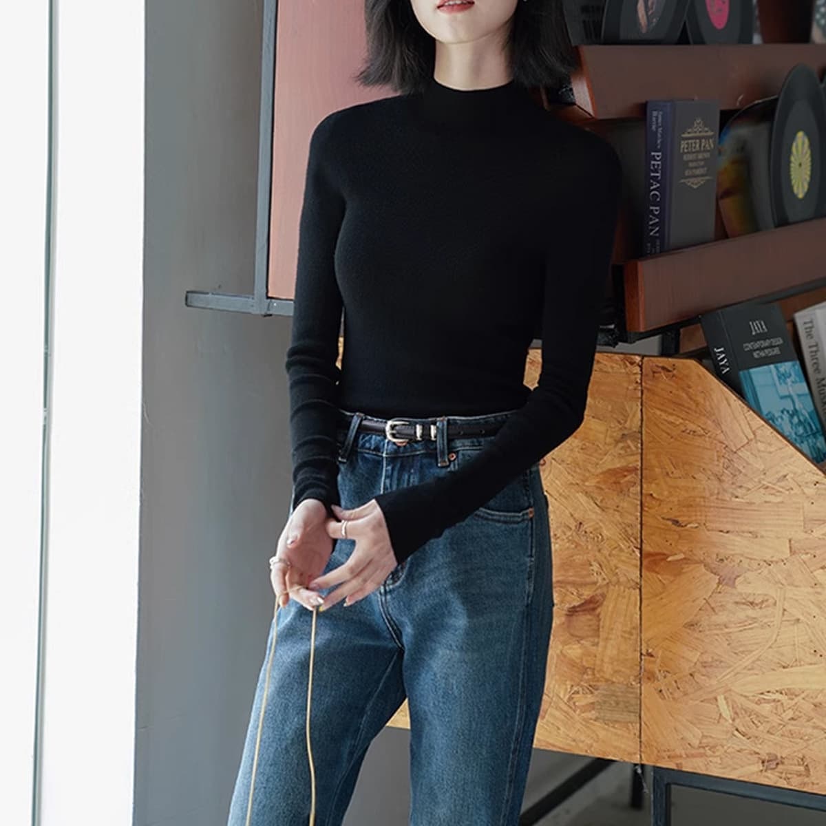 Немецкая Янцзы пряжа шерстяная цельнолитая трикотажная нижняя рубашка женская полуводолазка