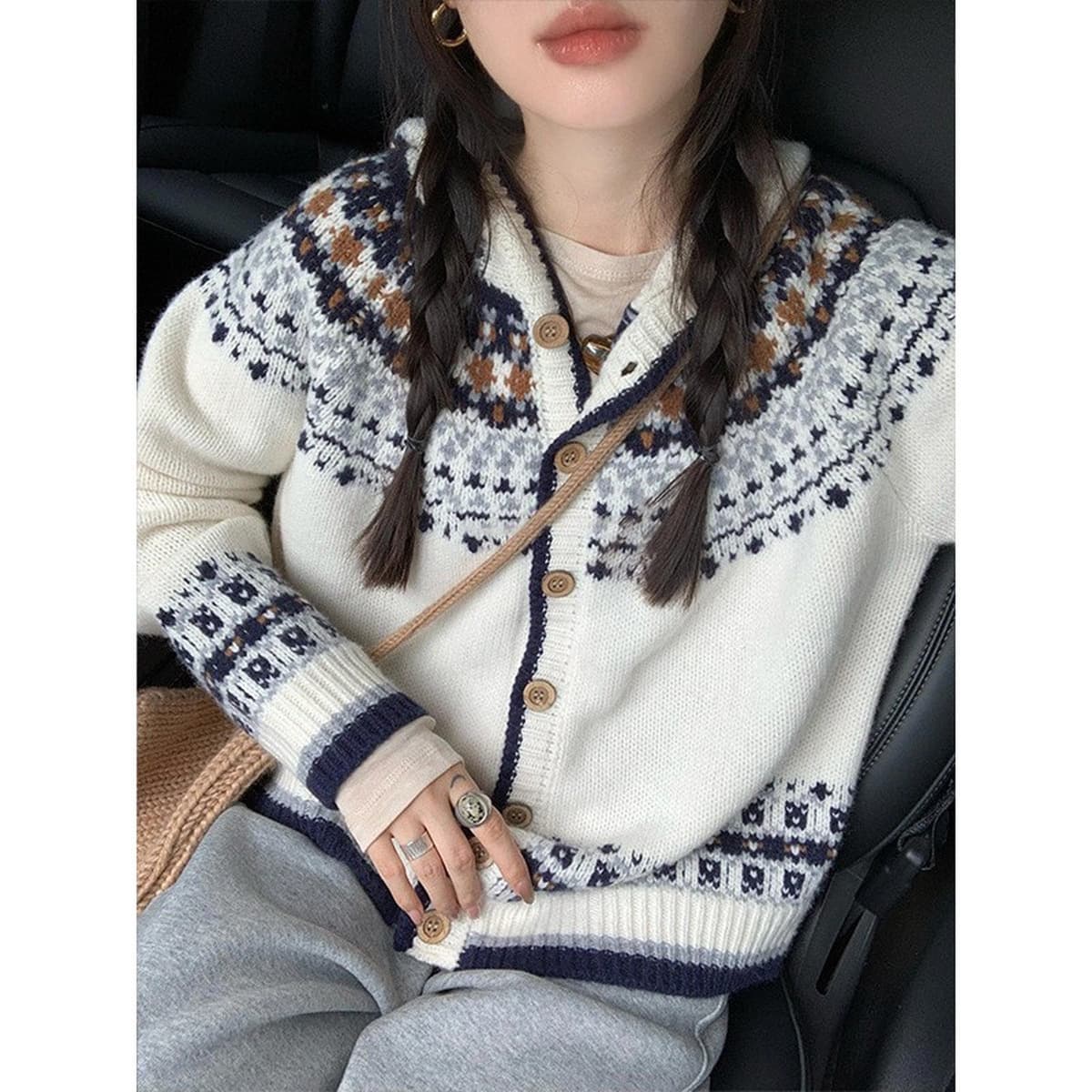 Женский кардиган KANING в стиле ретро Fair Isle с жаккардовым узором, мягкий вощеный свитер-жакет, новинка осени-зимы 2025...