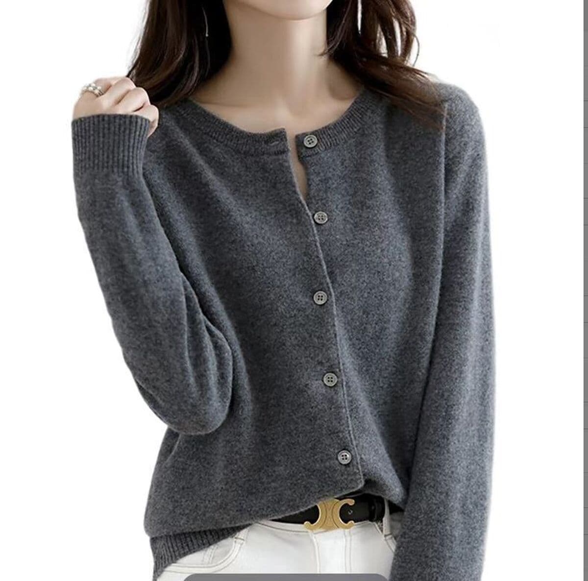 Весна и осень 2024, новый кардиган в корейском стиле, однотонный однобортный вязаный свитер с круглым вырезом, верблюжья...