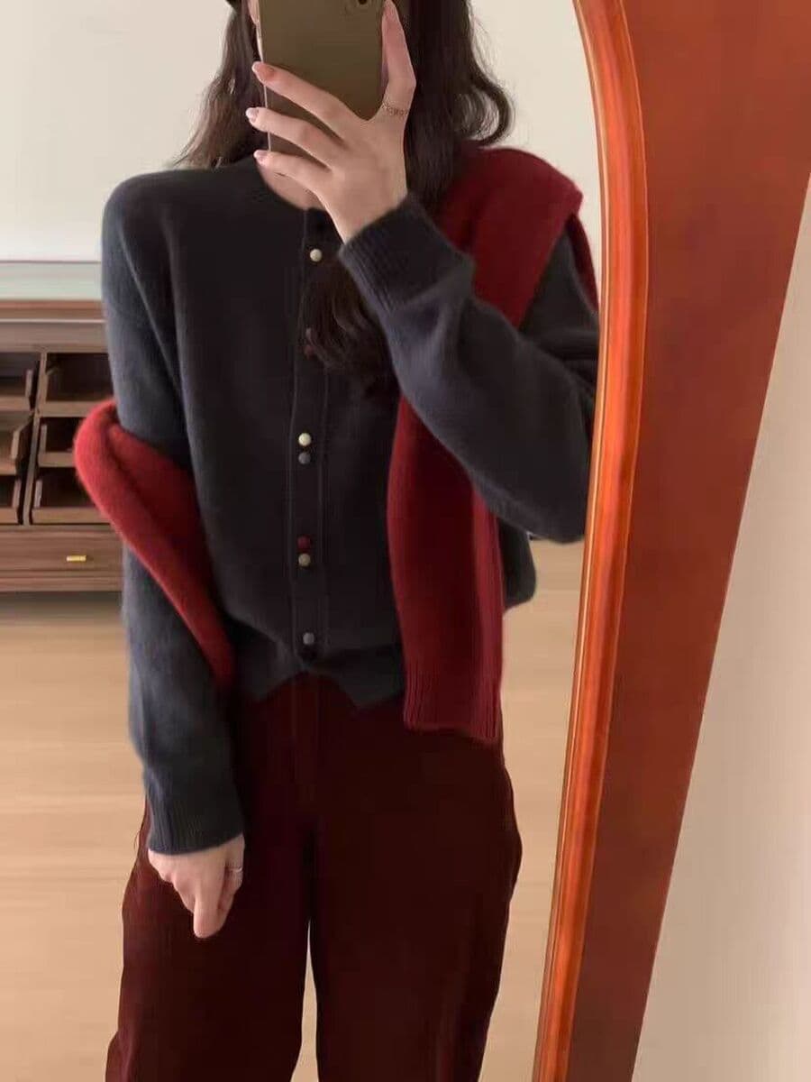 Новый год красный кардиган красный кардиган свитер женский европейский осенний и зимний кашемир свободный толстый вязаный...