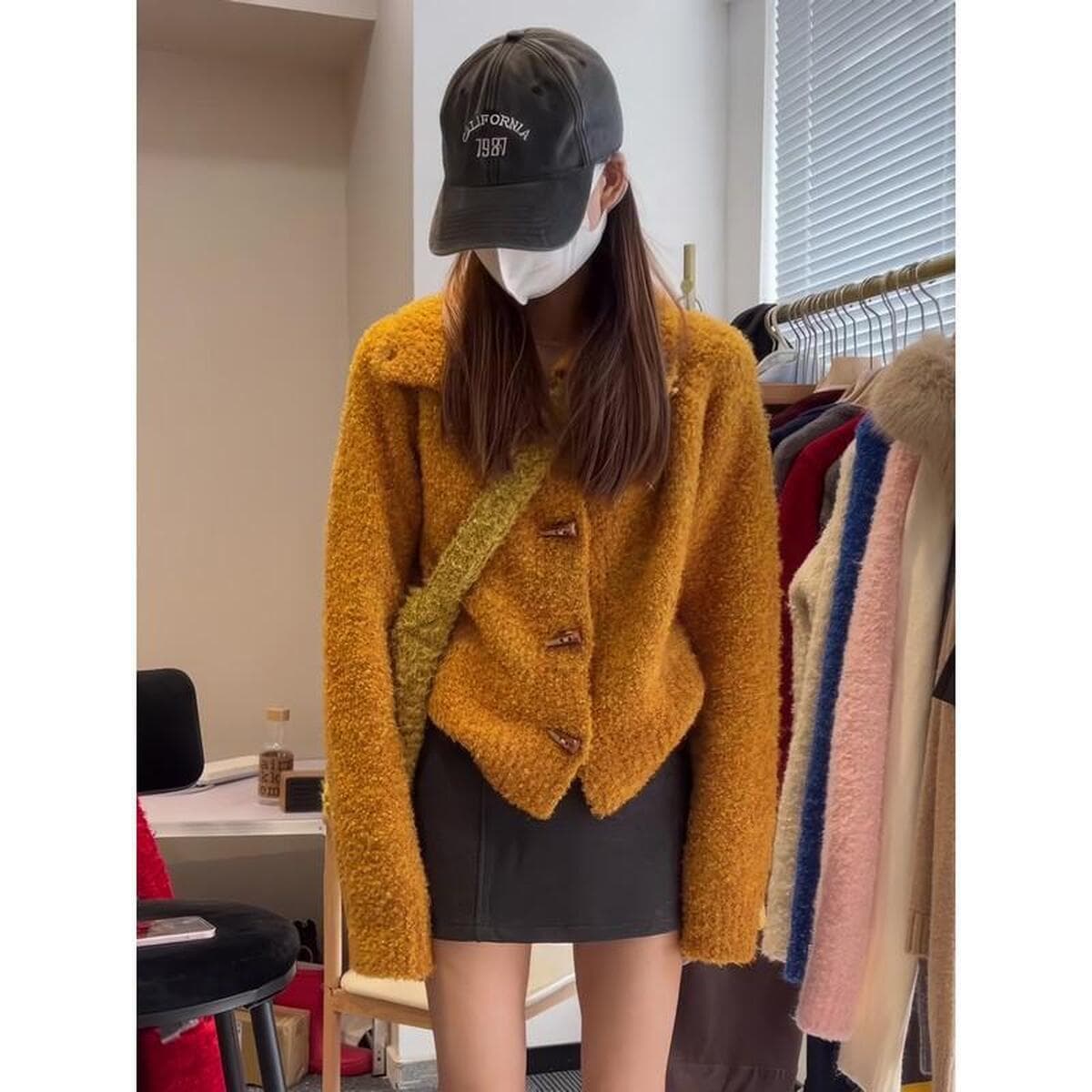 Суперстильный женский кардиган из шерстяной петли с пятицветными пуговицами, вязаный в стиле «ленивый шик»,...