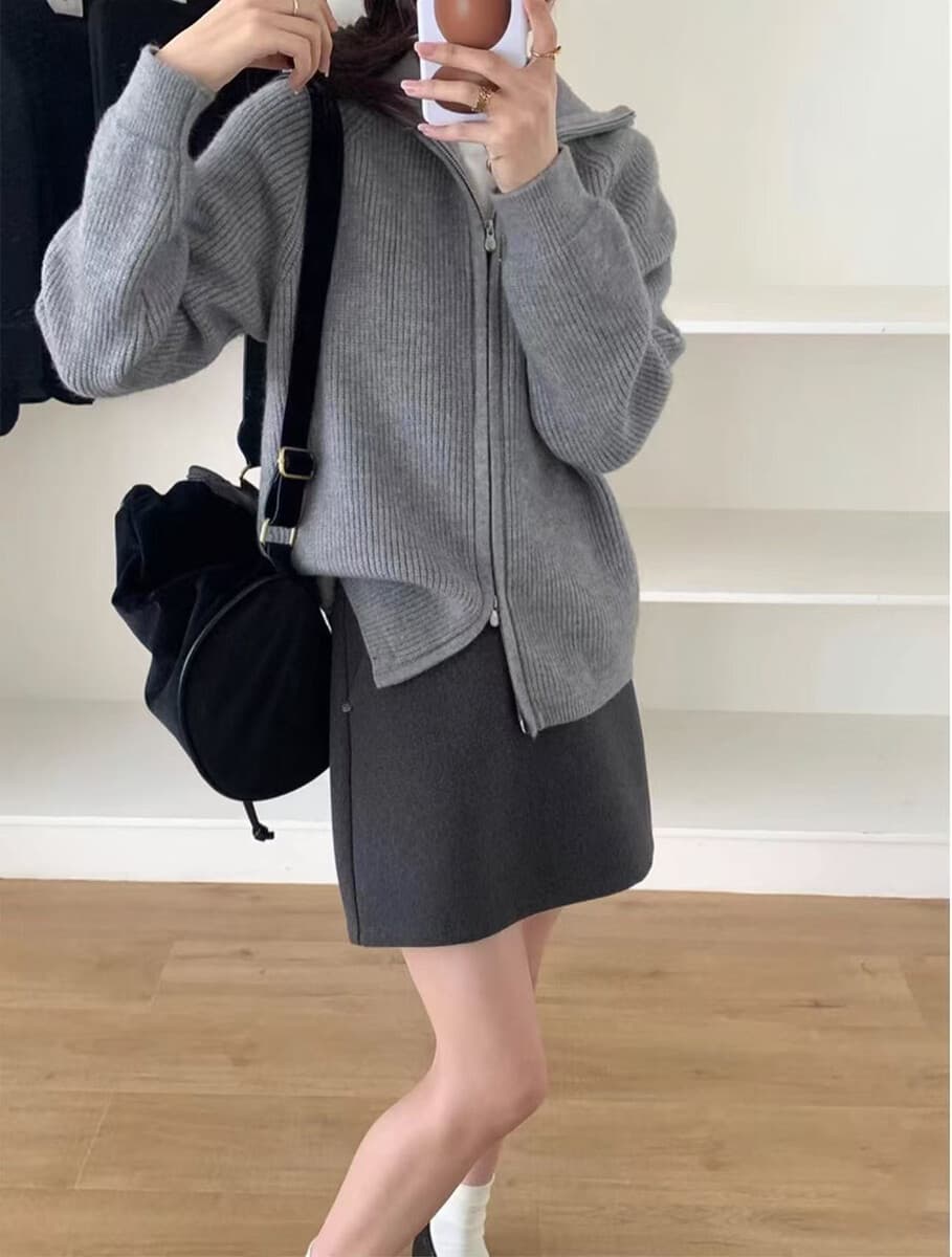 Женский свитер-куртка с высоким воротником и молнией, в корейском стиле, новый осенне-зимний стиль, классический, простой,...