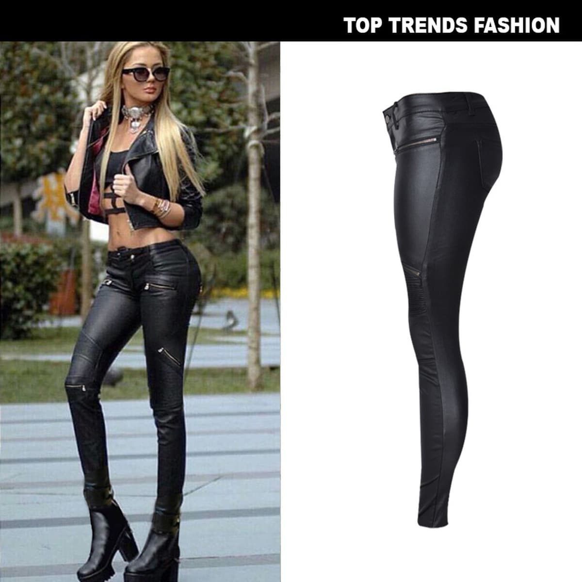 Женские джинсовые узкие брюки из искусственной кожи с отстрочкой на молнии для велосипеда больших размеров