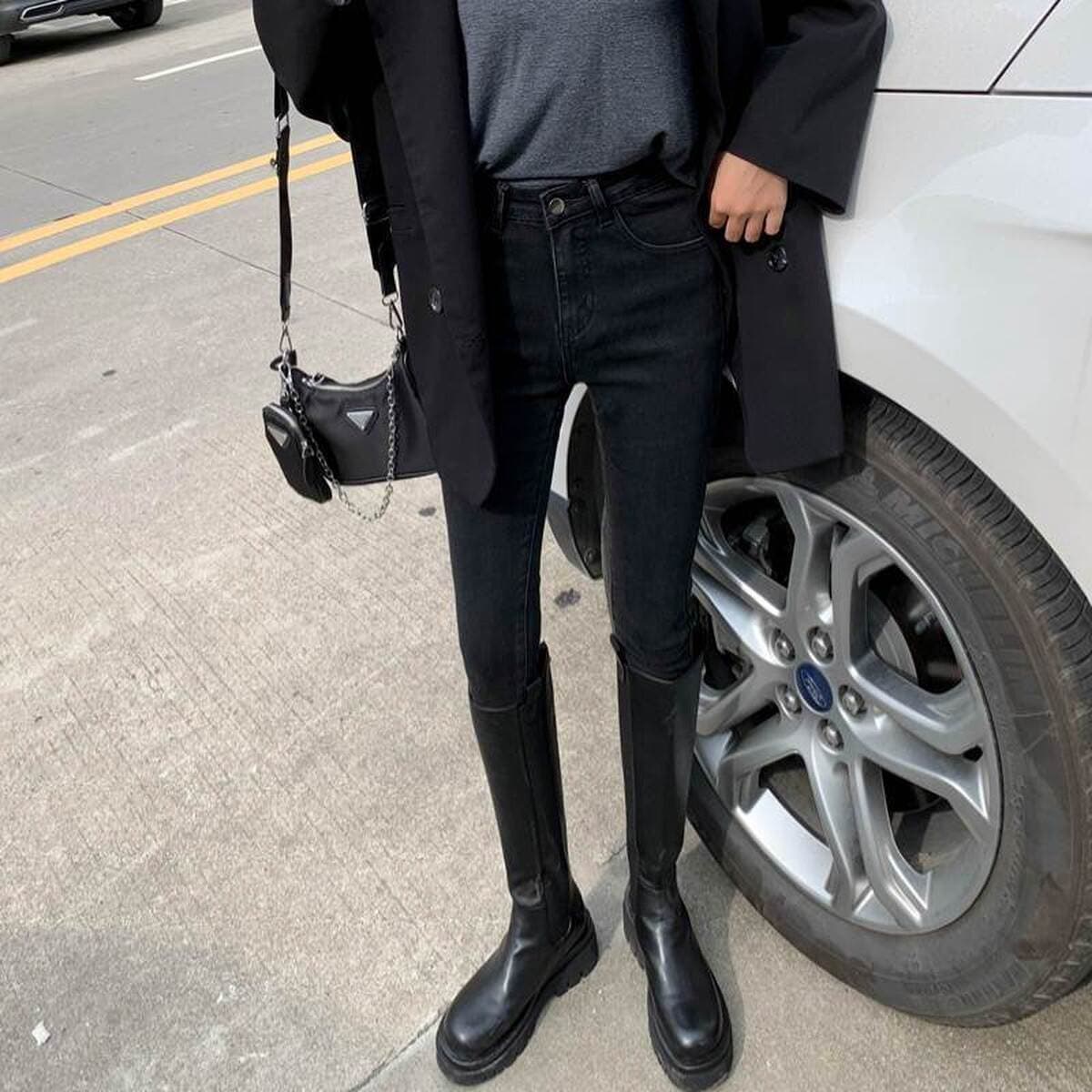 Утолщенные Серые Цементные джинсы с завышенной талией на флисовой подкладке, Женские Новые облегающие эластичные...