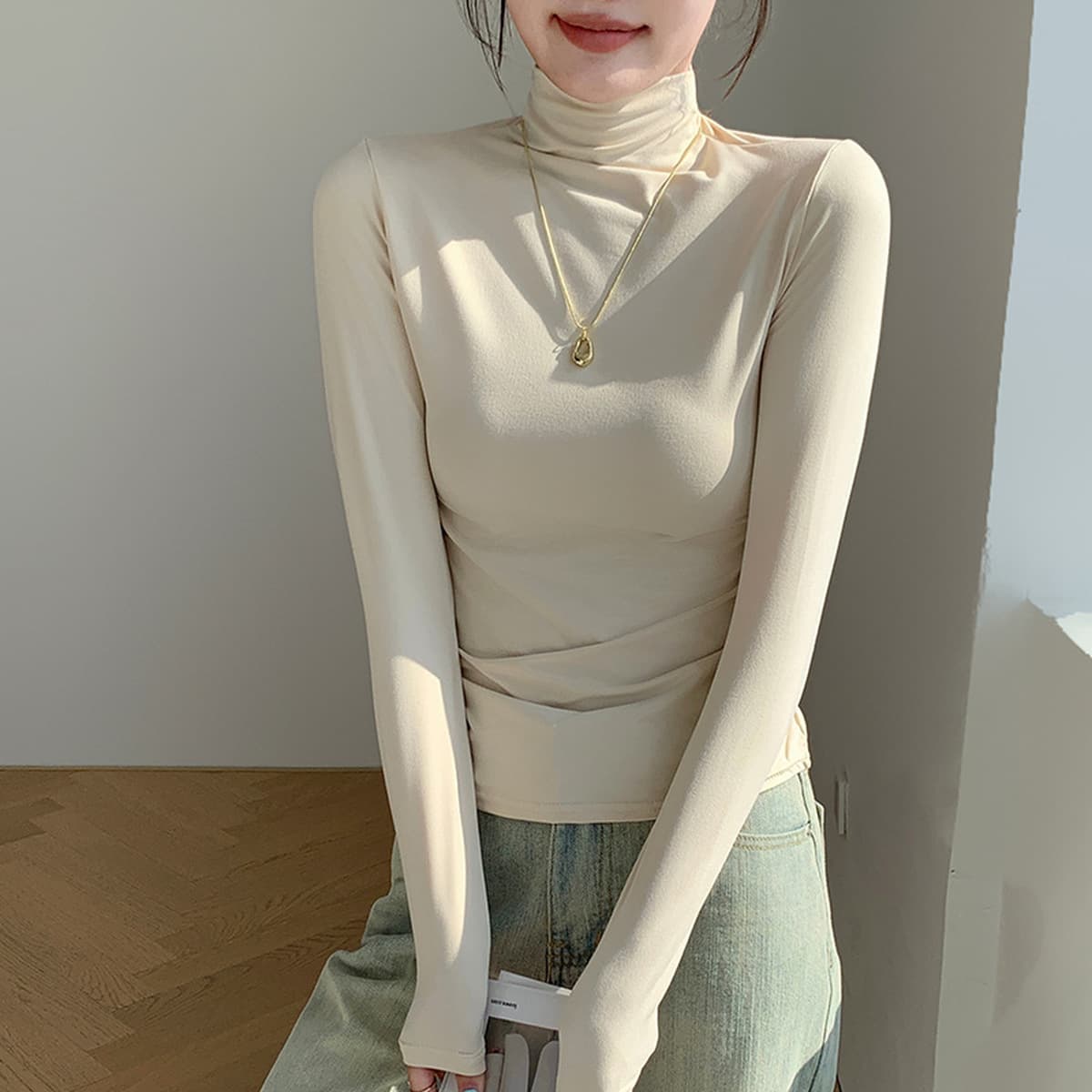 H528 Половина с высоким воротником Маска рубашка женская внутренняя одежда осенняя и зимняя шерстяная нижняя рубашка тонная,...