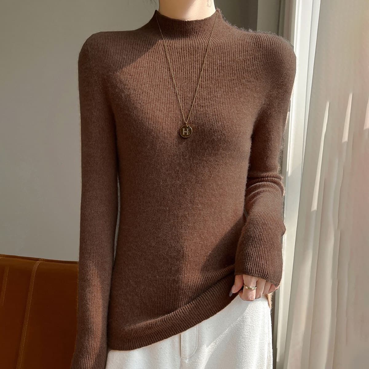 Бесшовный трикотаж базовый свитер кашемировый шелковый свитер женский осенний и зимний полувысокий воротник