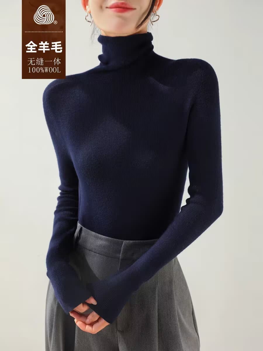 Женский свитер из 100% шерсти, бесшовный, с воротником-стойкой/полуворотником, машинная стирка, новая модель 2025 года, от...