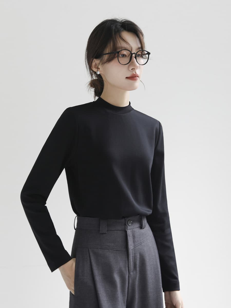 Минималистичная маленькая футболка из чистого хлопка с воротником-стойкой, женская рабочая одежда с длинными рукавами,...