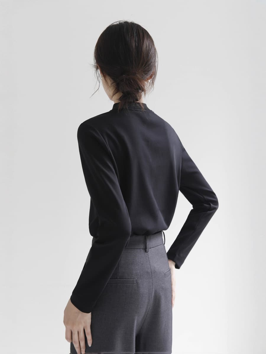 Минималистичная маленькая футболка из чистого хлопка с воротником-стойкой, женская рабочая одежда с длинными рукавами,...