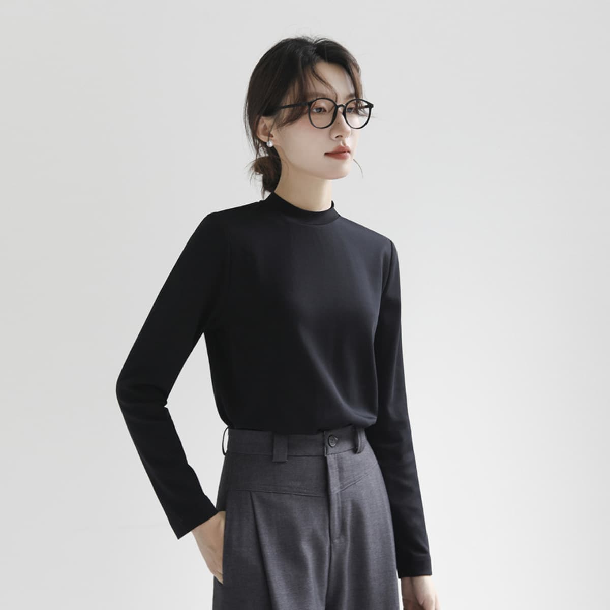 Минималистичная маленькая футболка из чистого хлопка с воротником-стойкой, женская рабочая одежда с длинными рукавами,...