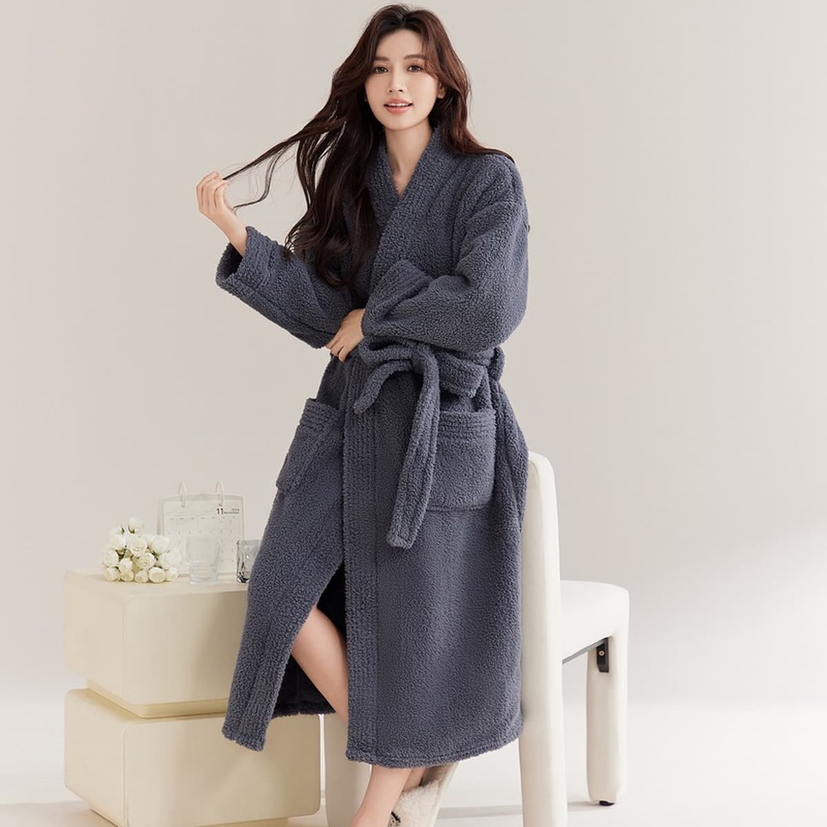 Красная пара ночная одежда женская осенью и зимой плюшевая фланелевая пижама мужская свадьба новобрачный халат длинная...