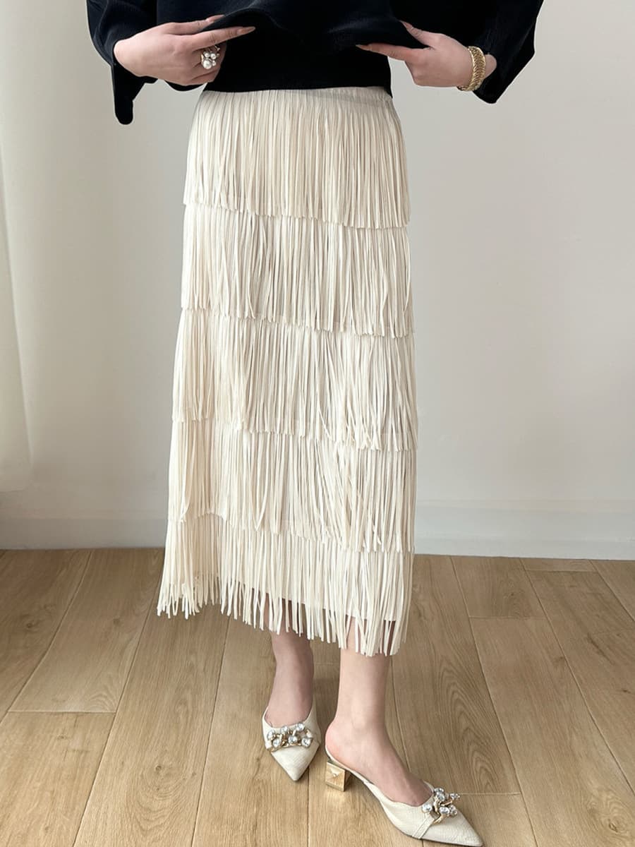 Mitsu 2025 новый складчатый пятислойный юбка с кисточками, женский дизайн, свободный весной и летом с высокой талией, тонкая...