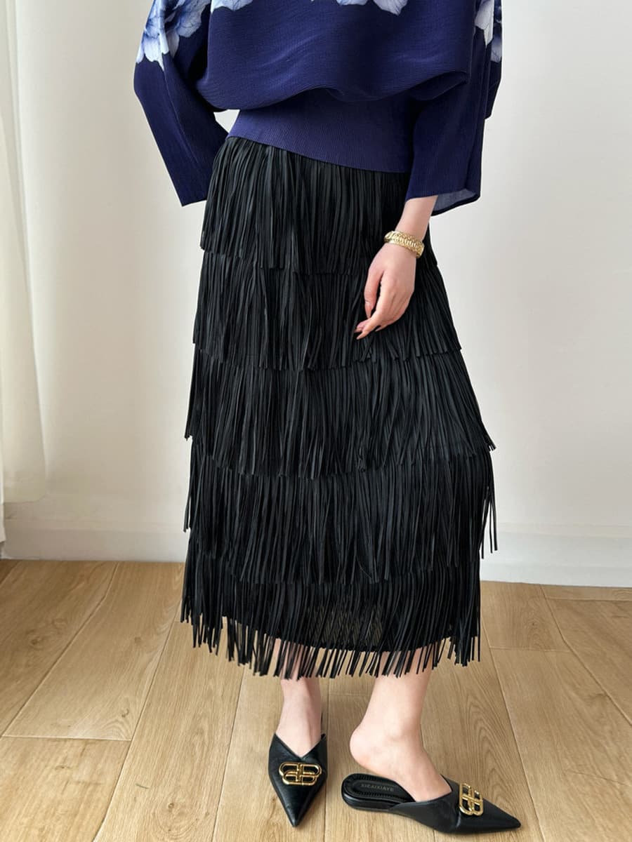 Mitsu 2025 новый складчатый пятислойный юбка с кисточками, женский дизайн, свободный весной и летом с высокой талией, тонкая...