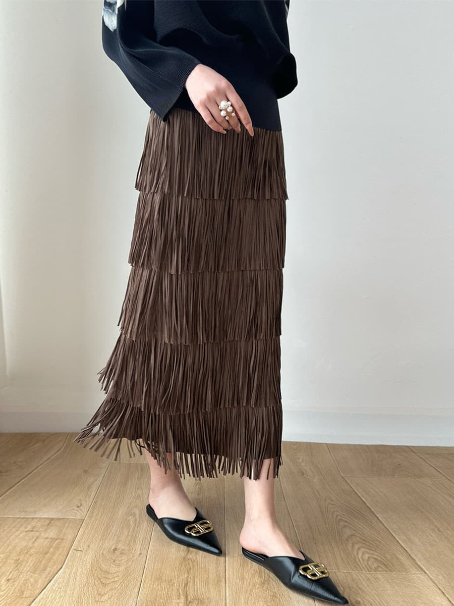Mitsu 2025 новый складчатый пятислойный юбка с кисточками, женский дизайн, свободный весной и летом с высокой талией, тонкая...