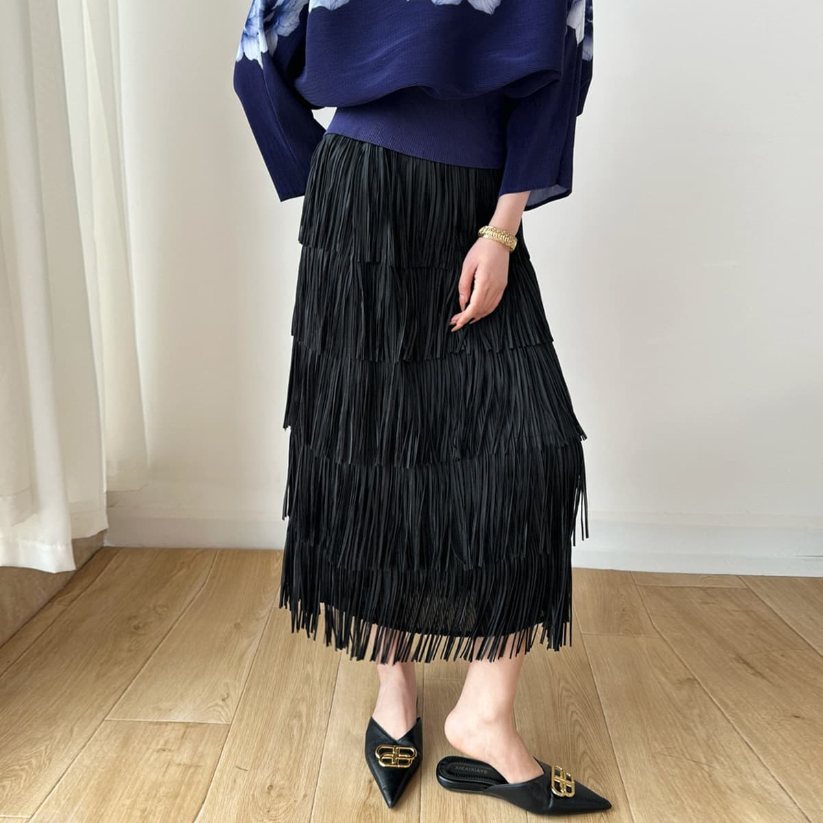Mitsu 2025 новый складчатый пятислойный юбка с кисточками, женский дизайн, свободный весной и летом с высокой талией, тонкая...