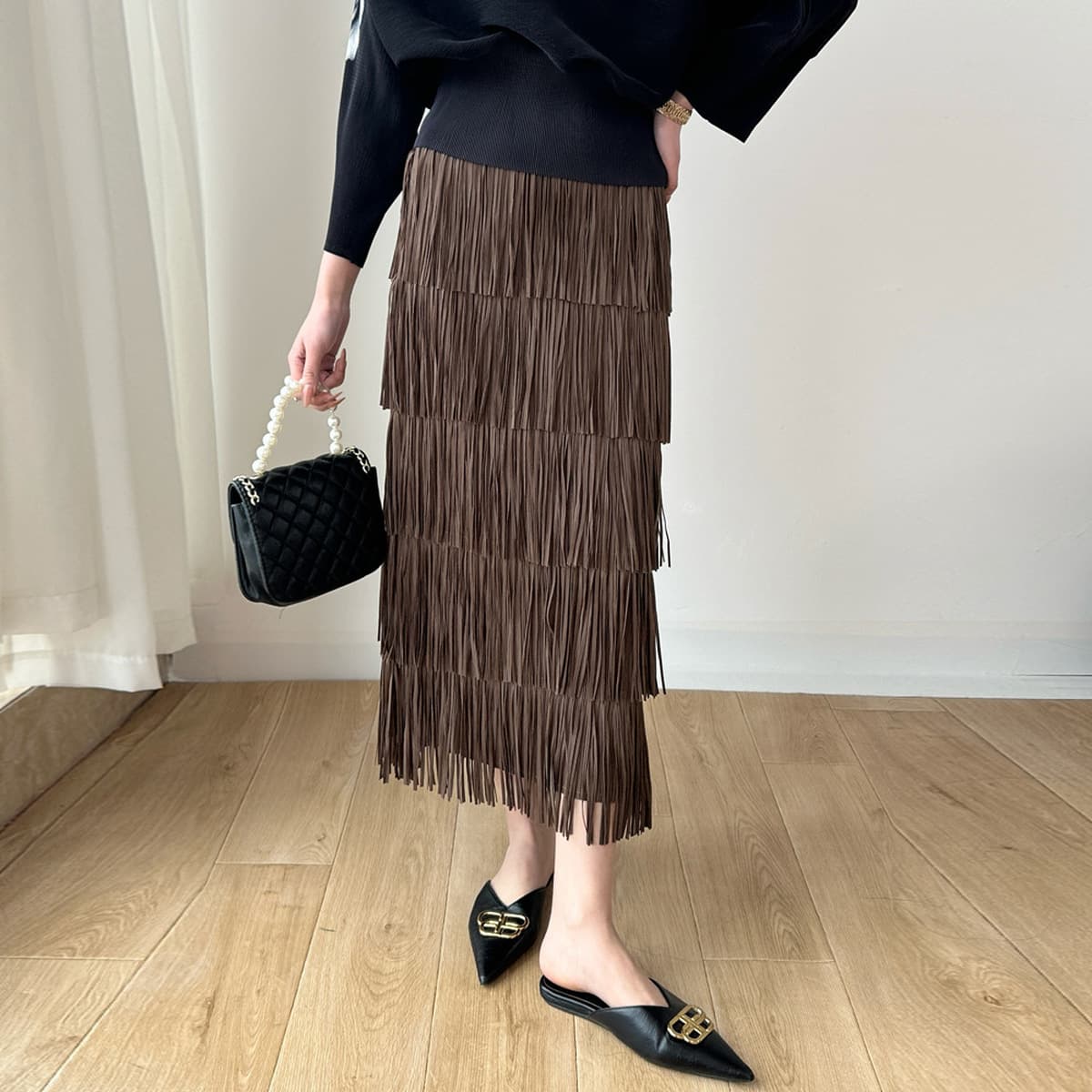 Mitsu 2025 новый складчатый пятислойный юбка с кисточками, женский дизайн, свободный весной и летом с высокой талией, тонкая...