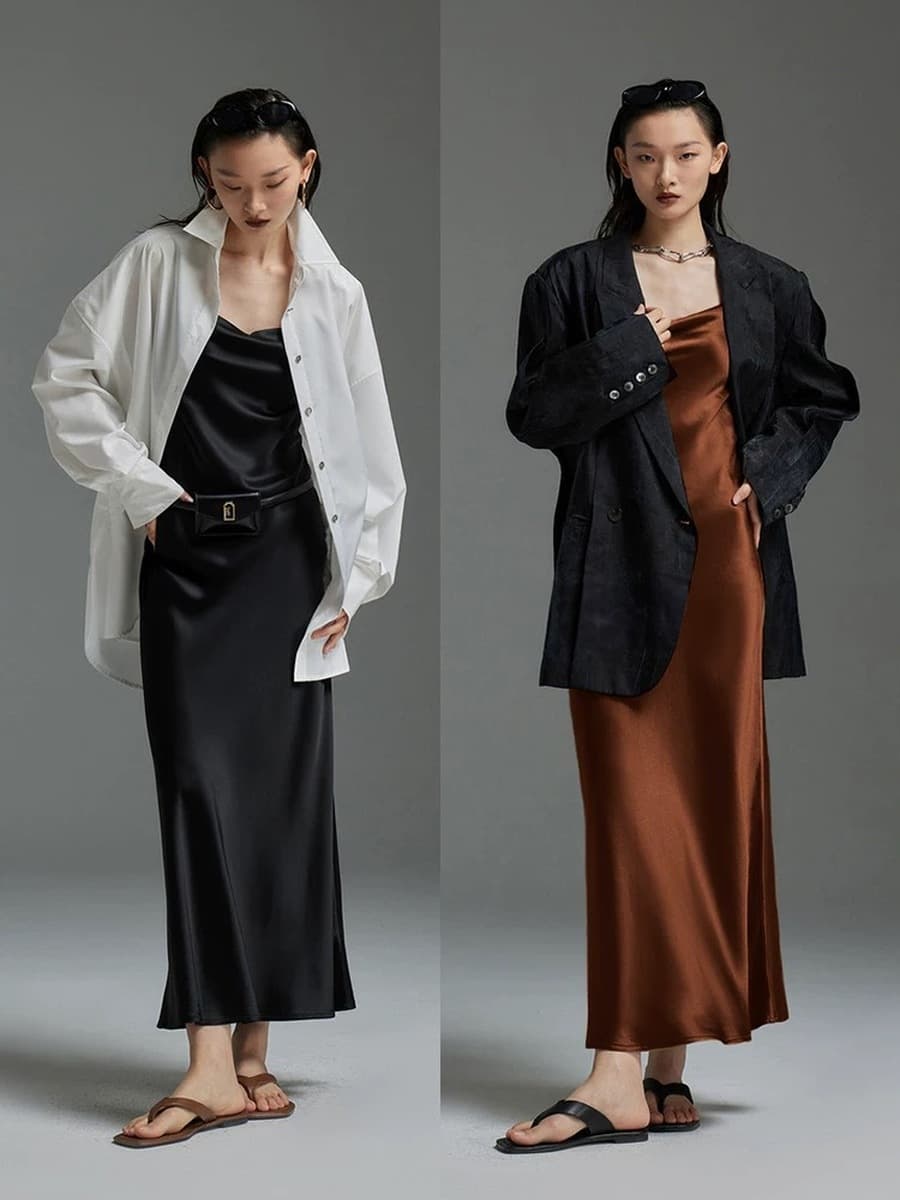 Длинное платье свободного кроя для высоких женщин, длинное платье из триацетатного атласа с драпированным вырезом и...