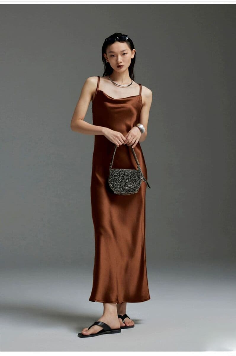 Длинное платье свободного кроя для высоких женщин, длинное платье из триацетатного атласа с драпированным вырезом и...