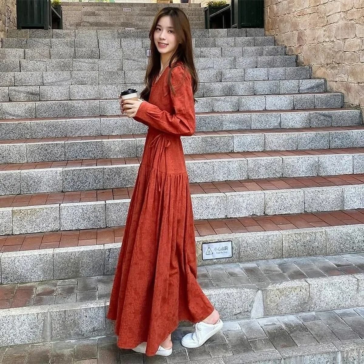 8931 Высокое весенне-осеннее платье-макси 2024 Новинка Женская юбка до щиколотки Элегантная юбка большого размера для женщин