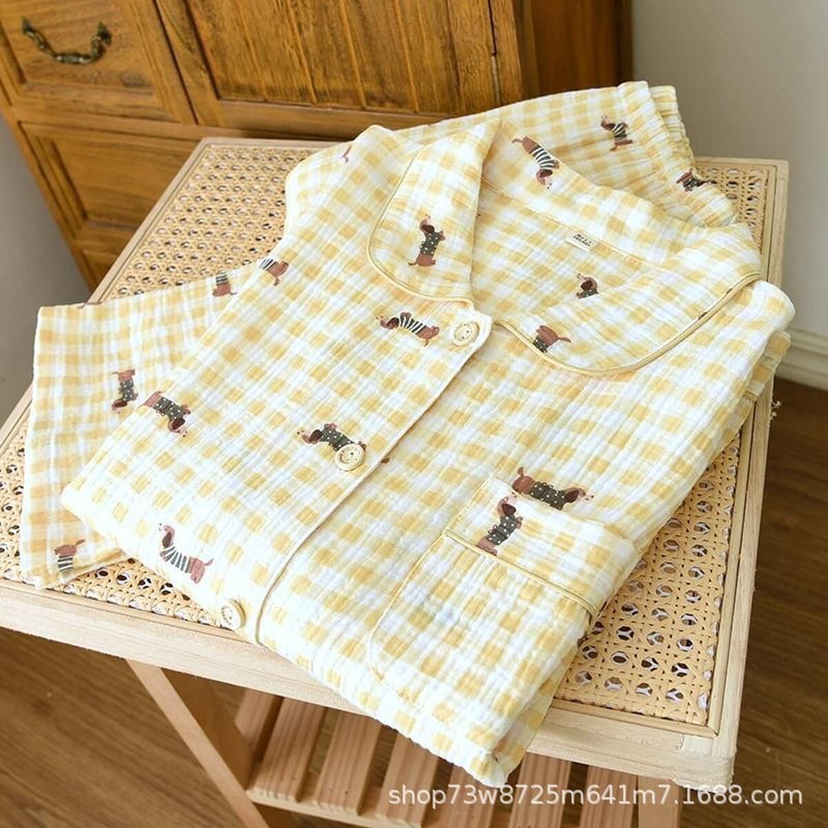 Двухслойная хлопчатобумажная пряжа с рисунком из мультфильмов, женская домашняя одежда, пижамы, брюки с длинными рукавами,...