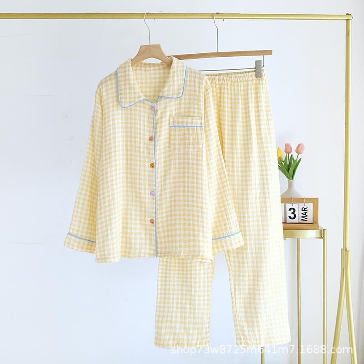 Двухслойная хлопчатобумажная пряжа с рисунком из мультфильмов, женская домашняя одежда, пижамы, брюки с длинными рукавами,...