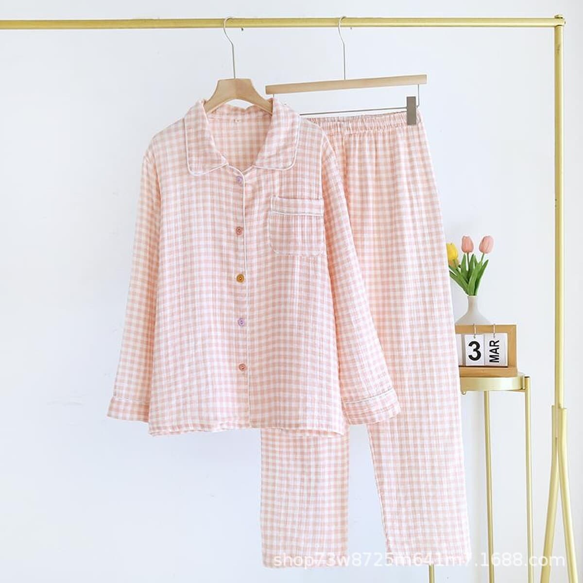 Двухслойная хлопчатобумажная пряжа с рисунком из мультфильмов, женская домашняя одежда, пижамы, брюки с длинными рукавами,...