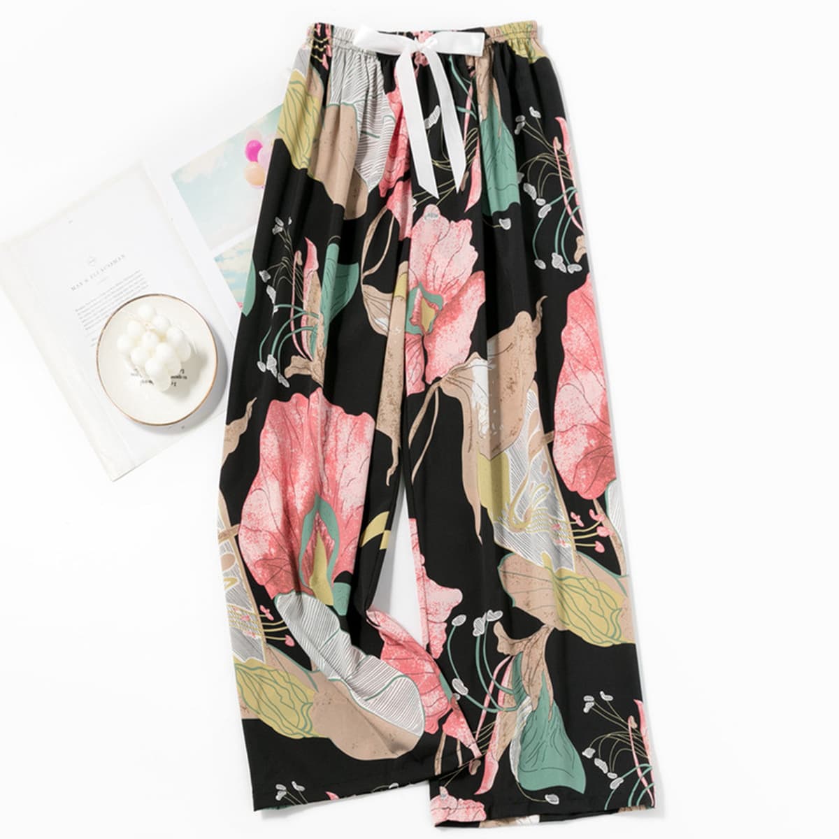 Весенние и летние новые внешнеторговые хлопчатобумажные пижамы женские тонкие удобные широкие брюки большого размера