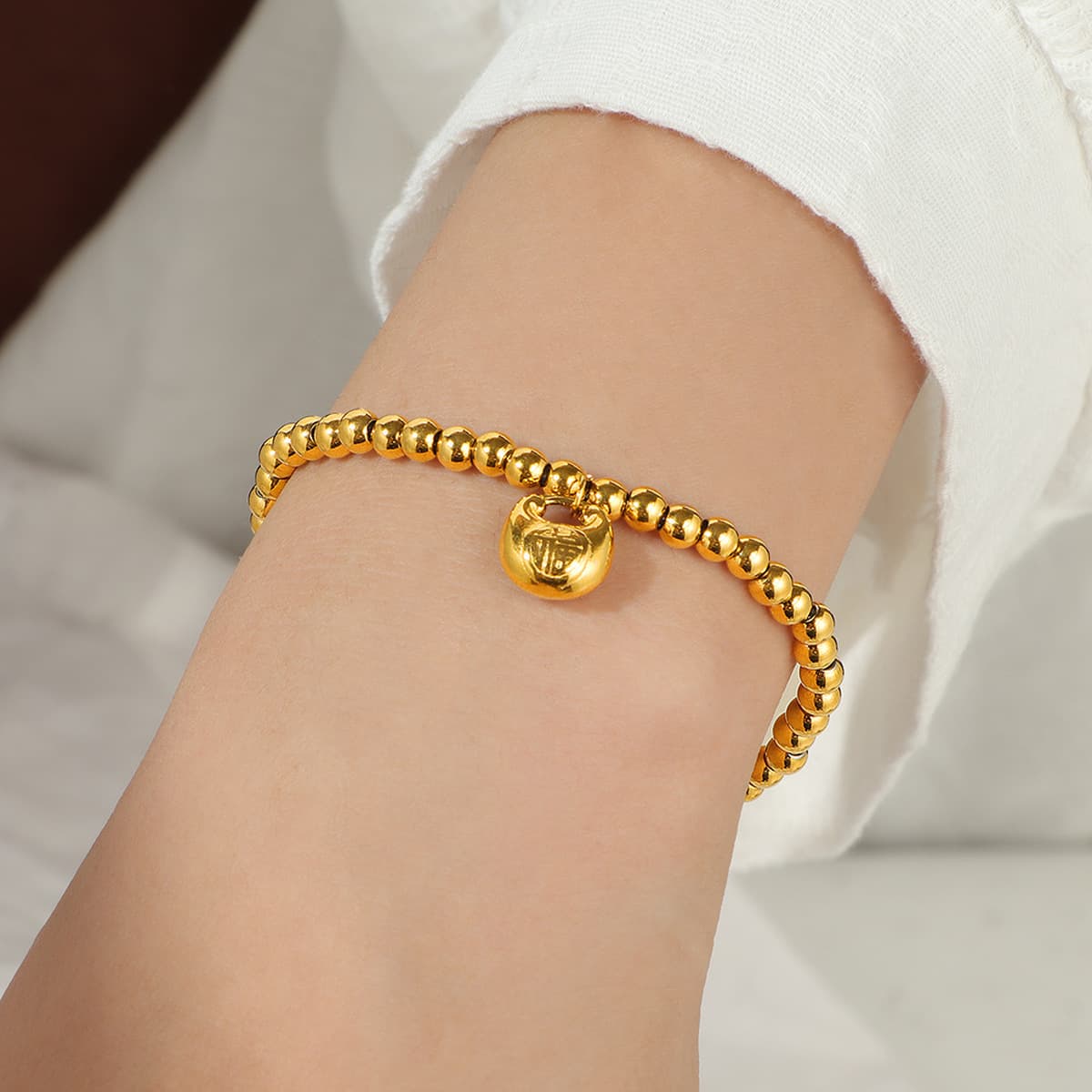 Новый китайский стиль пухлый бусины жемчуг уткла титановая сталь золотая сумка благословения браслет женщина переносит...