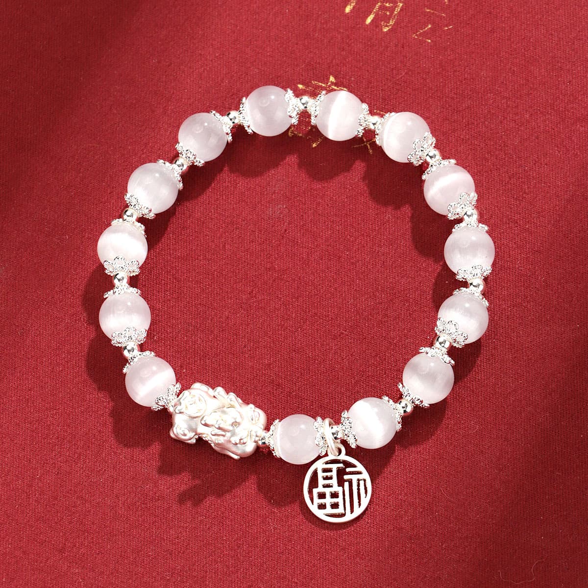 Натуральный обсидиан розовый кристалл S999 серебряная пара бисер браслет женский серебряный глотает золотой зверь подарок на...