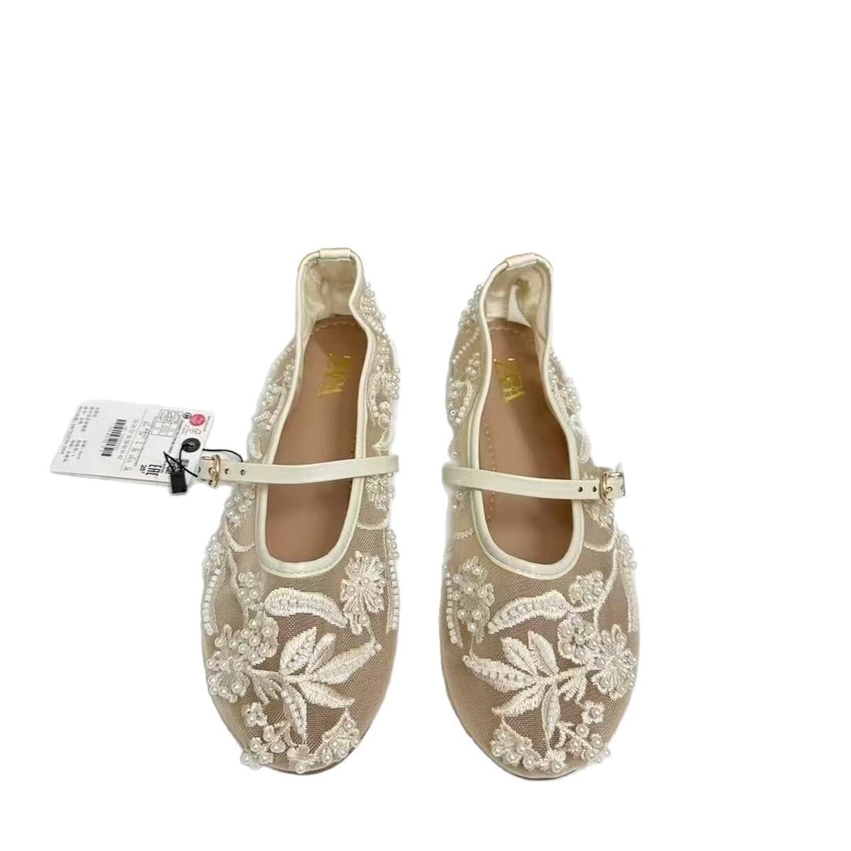 ZA Home 2025 новые туфли женские балетки Мэри Джейн женские туфли новые вышитые китайский стиль белые босоножки Baotou