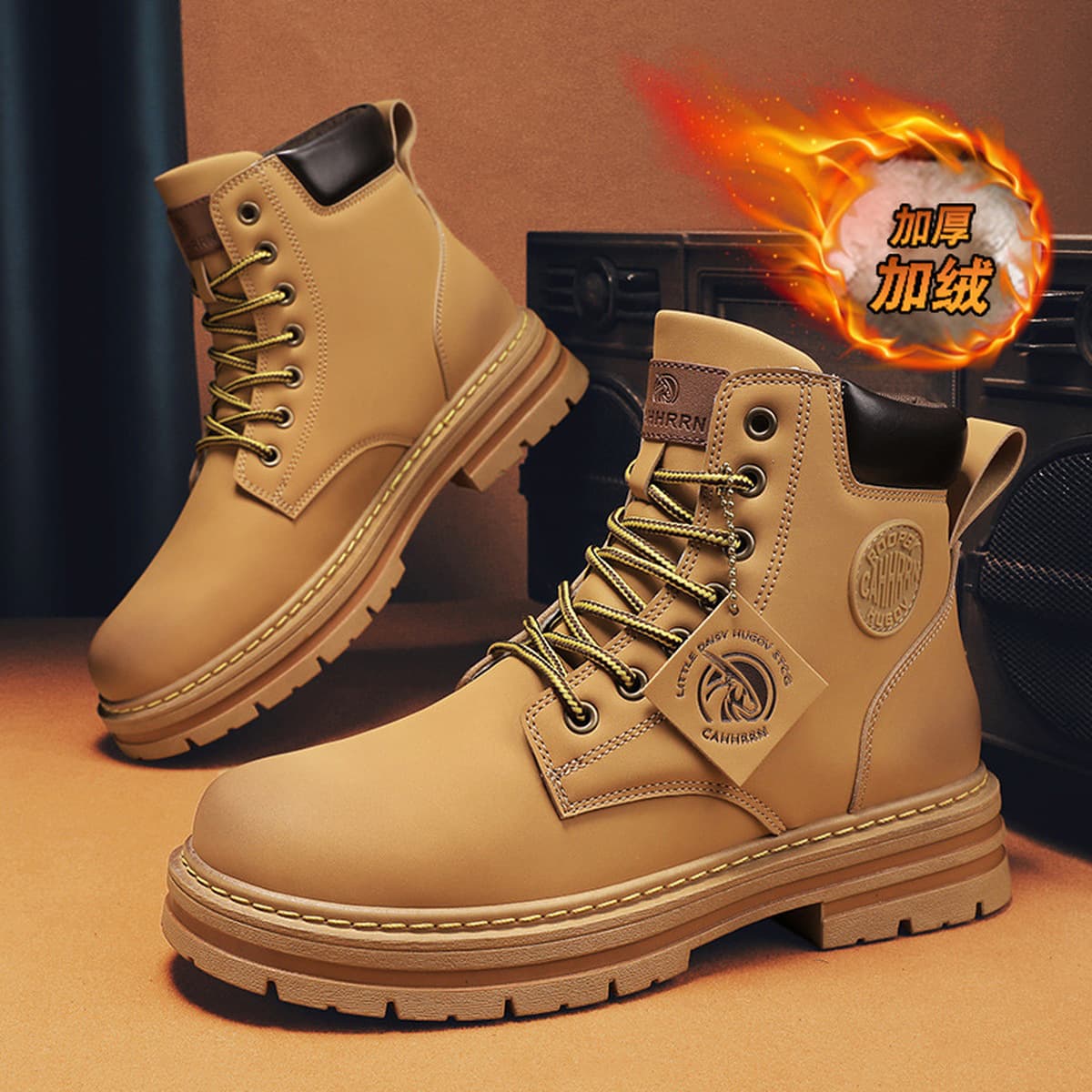 Мужские желтые ботинки на толстой подошве, ботинки в стиле Мартин, осень-зима 2025, высококачественные британские рабочие...