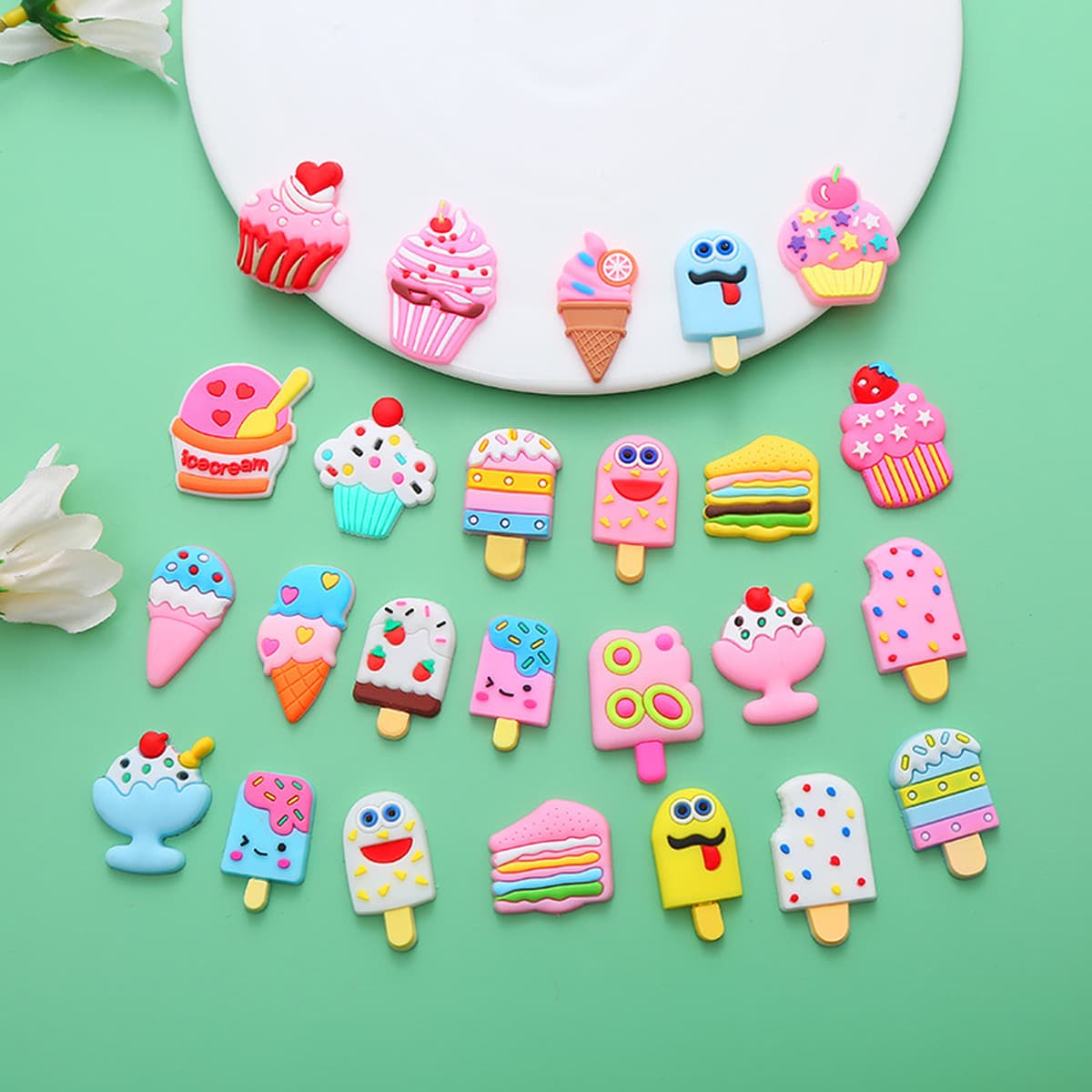 Креативные отверстия обувь аксессуары декоративные мультфильм милый мороженое ПВХ мягкие резиновые аксессуары для рукоделия...