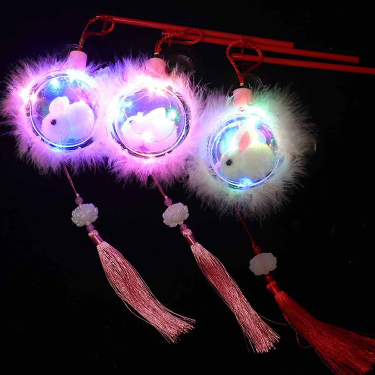 Модные новогодние фонарики из перьев, фонарики из нефрита в виде кролика к фестивалю середины осени, готовые изделия для...