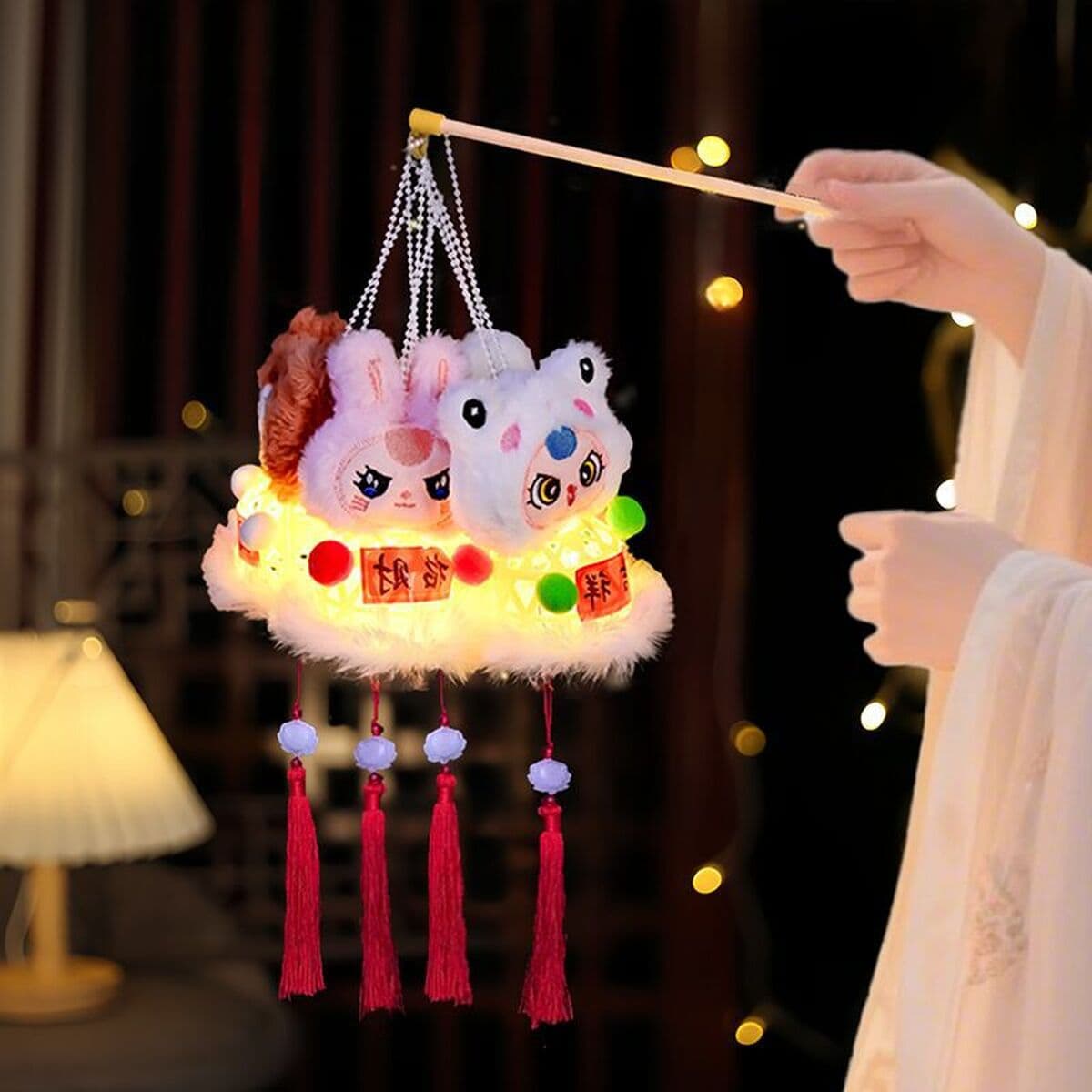 Модные новогодние фонарики из перьев, фонарики из нефрита в виде кролика к фестивалю середины осени, готовые изделия для...