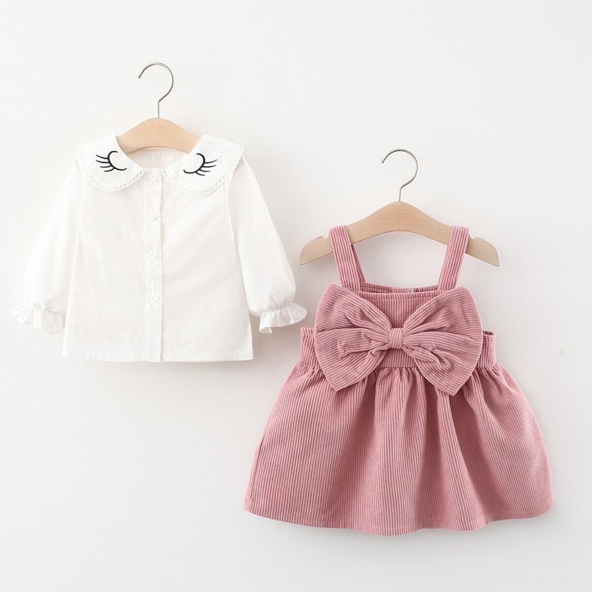 423 детская одежда оптом весенне-осенняя рубашка для девочек + платье с большим бантом на груди, 2 партии костюмов