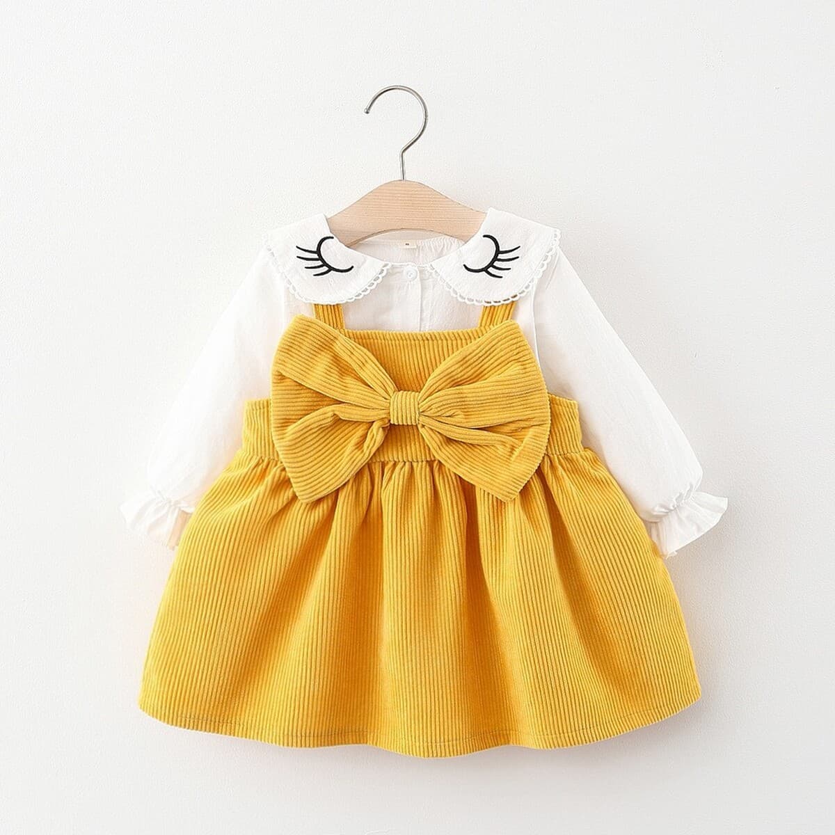 423 детская одежда оптом весенне-осенняя рубашка для девочек + платье с большим бантом на груди, 2 партии костюмов