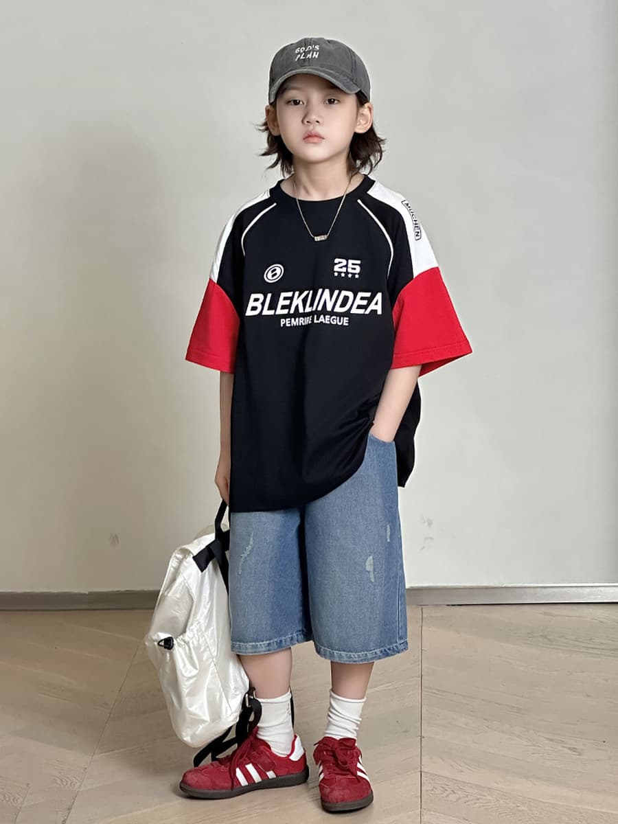 Летняя новинка 2026: Футболка для мальчиков в американском стиле с заниженной линией плеча, в стиле пэчворк, из вельвета с...