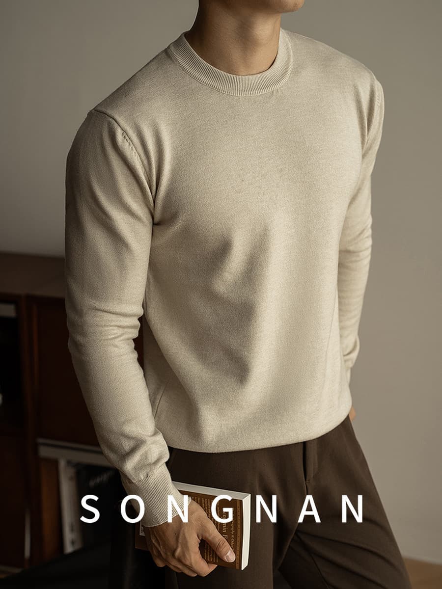 高奢品质!可机洗 !天丝羊毛针织衫秋冬圆领长袖毛衣男打底衫男