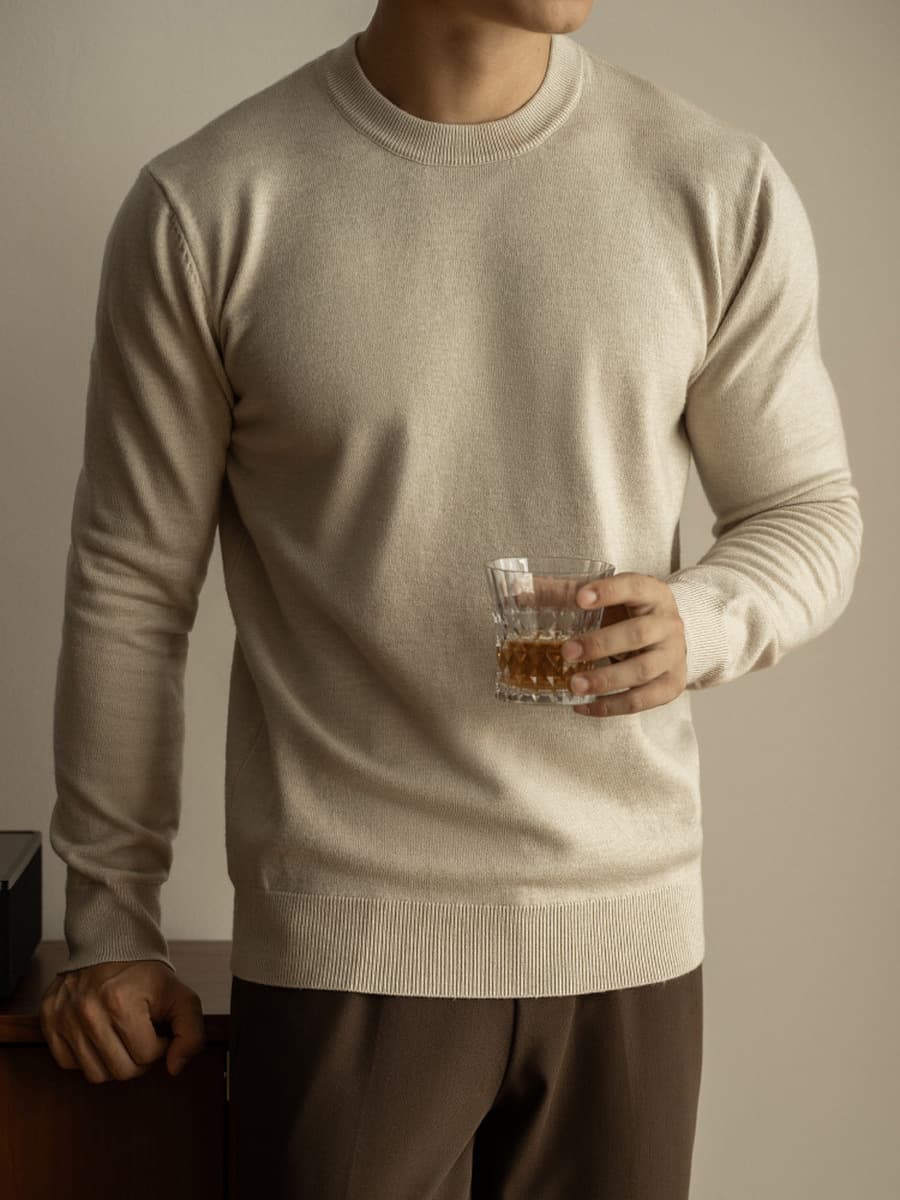 高奢品质!可机洗 !天丝羊毛针织衫秋冬圆领长袖毛衣男打底衫男