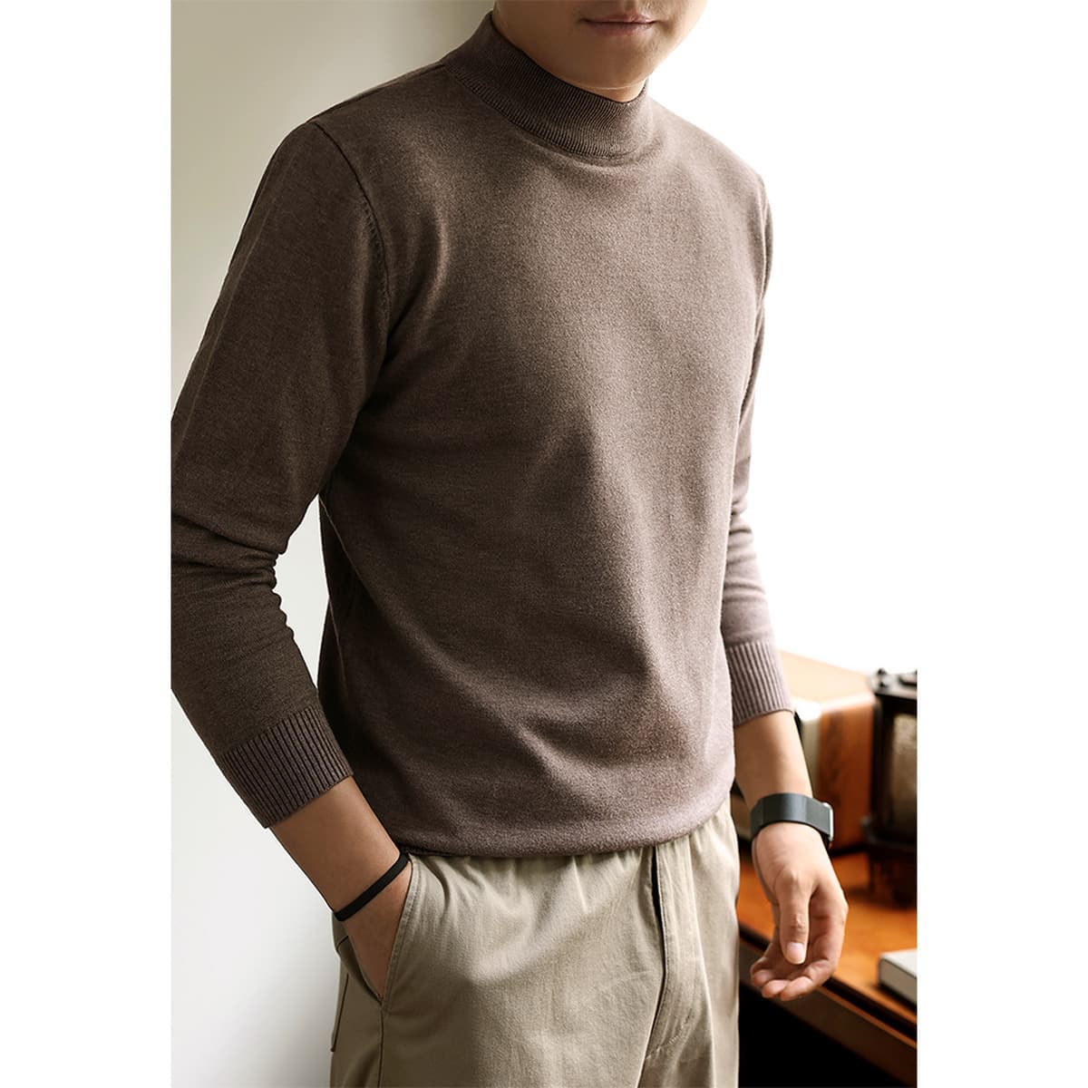 高奢品质!可机洗 !天丝羊毛针织衫秋冬圆领长袖毛衣男打底衫男