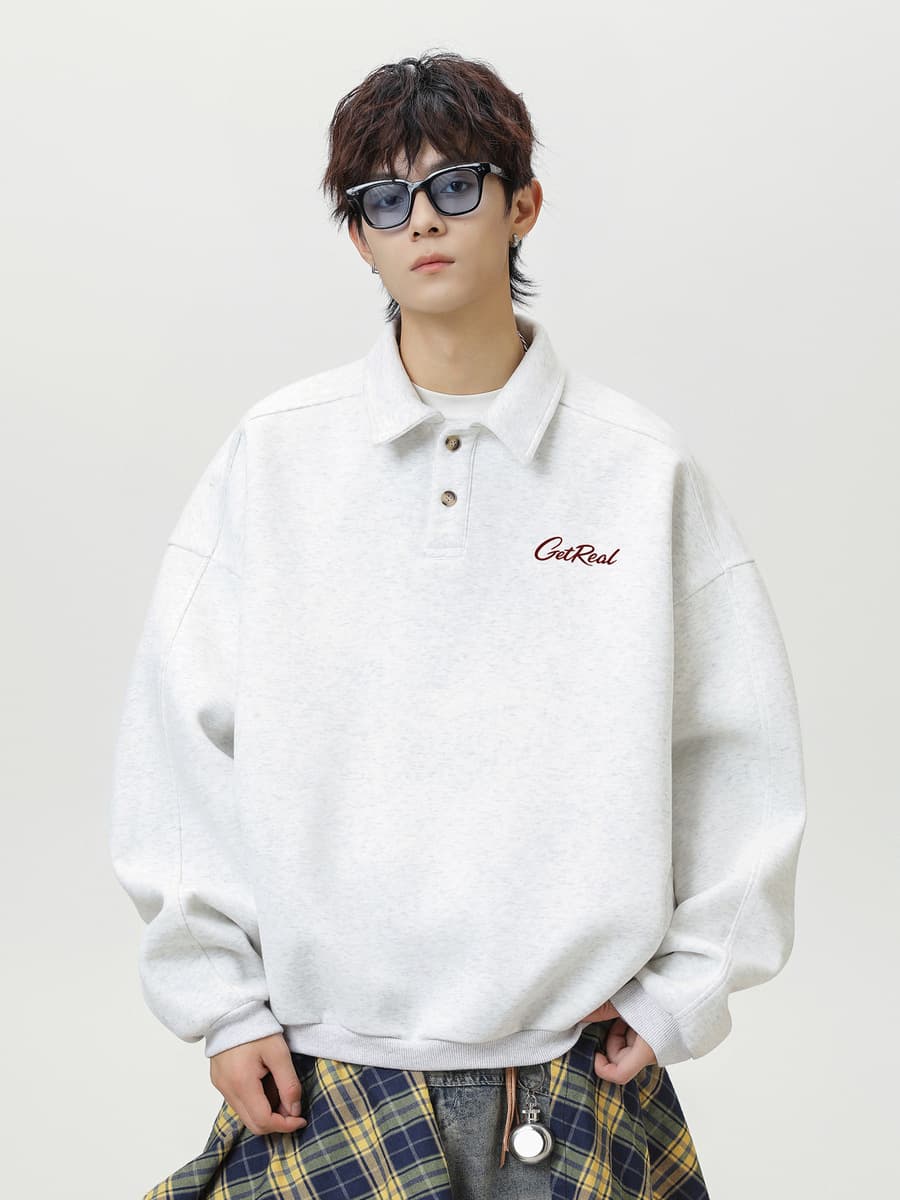 Толстовка с текстурированным лацканом силуэта, мужская осенняя новая ретро-пуловер с длинными рукавами и свободным...