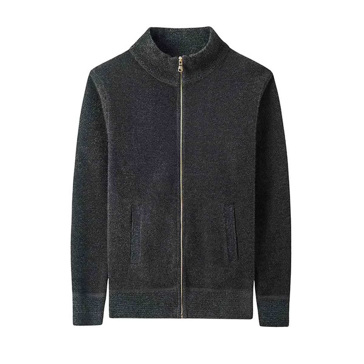 Мужская одежда 2024 осень и зима новый полужидный мужской вязаный свитер с бархатным сплошным повседневным кардиган куртка