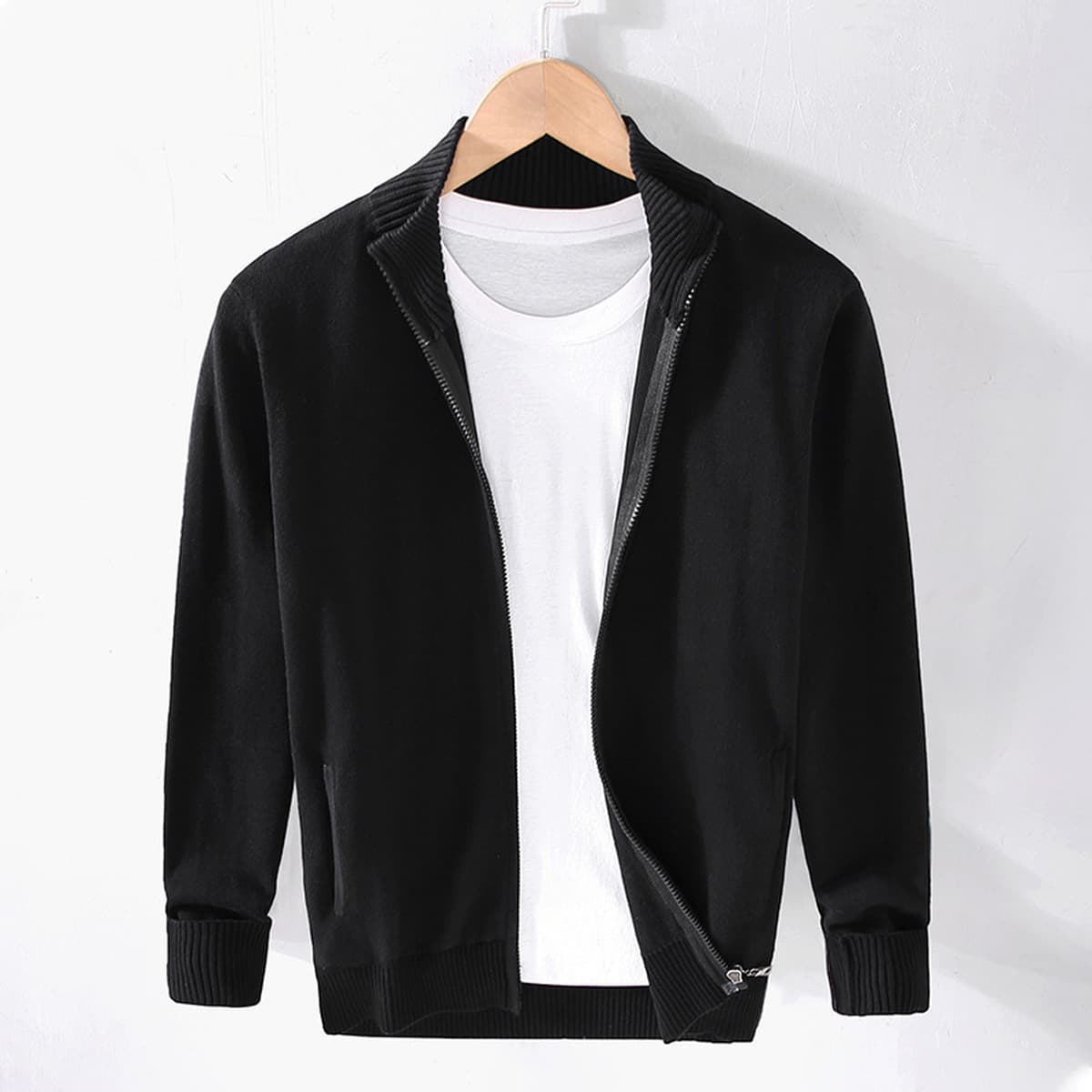 Новинка 8503, мужской хлопковый свитер с высоким воротом на молнии, мужской зимний однотонный Приталенный кардиган,...
